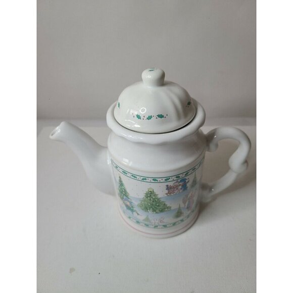 Vintage Precious Moments Enesco Christmas Tree Tea Pot  White Porcelain Holiday - Picture 7 of 10